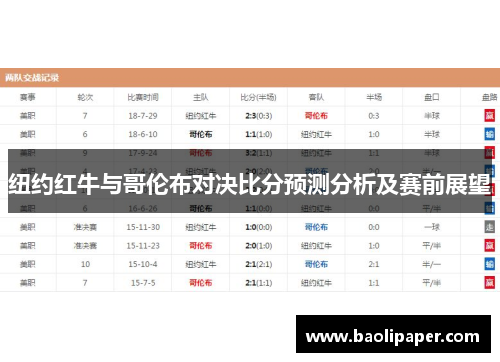 纽约红牛与哥伦布对决比分预测分析及赛前展望